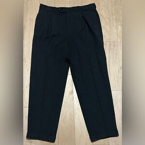 Vintage BOSS Hugo Boss Pleated Cuffed Wool Trousers Pants in Charcoal Gray